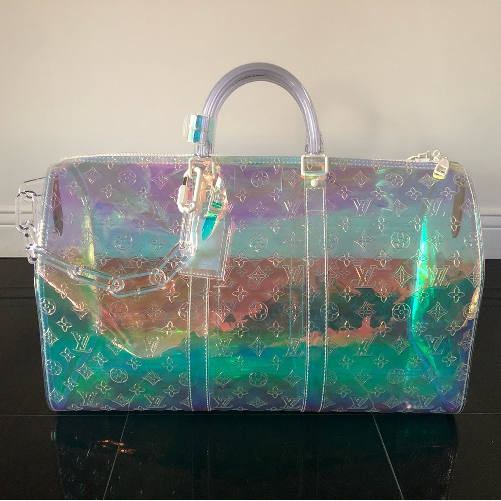 Louis Vuitton Virgil Abloh Iridescent Prism Monogram PVC Keepall Bandouliére 50